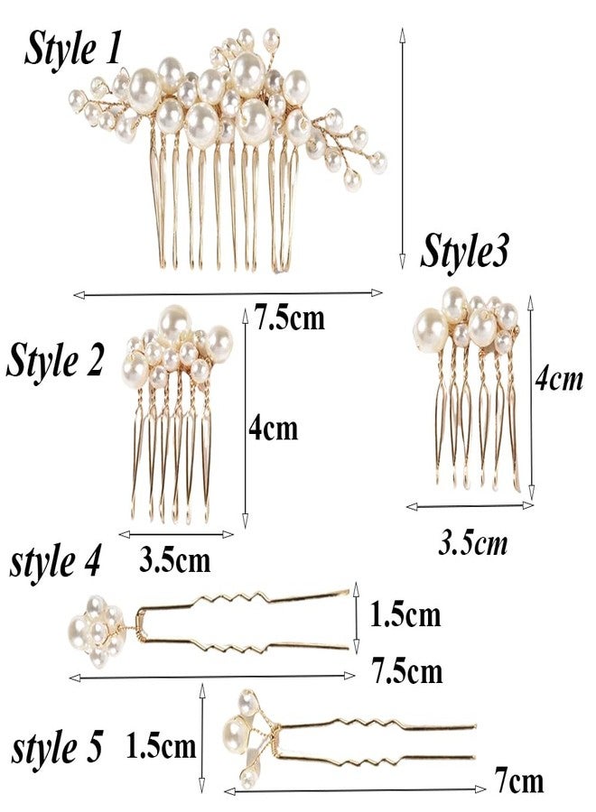 كويبي 5 قطع من دبابيس الشعر اللؤلؤية، أمشاط جانبية للشعر على شكل حرف U، مجموعة أمشاط شعر، إكسسوارات شعر للنساء والفتيات والعرائس ووصيفات الشرف (ذهبي) - Image 2